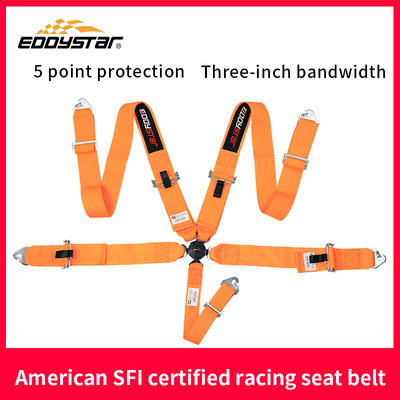 kualitas  EDDYSTAR Nylon Drift Car Racing Seat Belt Orange Color 5 Point Seat Belt pabrik