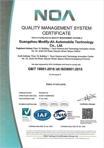 Cina GUANGZHOU MODIFY-AH AUTOMOBILE TECHNOLOGY CO., LTD Sertifikasi